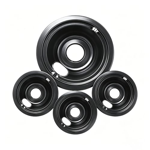 COZZIVITA GE Black Stove Drip Pans, 10% Energy Save by Enamel Spraying Prevent Bending and Rust - Include 3Pcs 6'' Burner Drip Pans and 1Pcs 8'' Drip Bowl