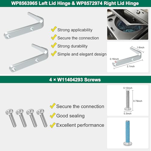 UPGRADED W11259006 Washer Lid Assembly Replacement Compatible with Maytag Washer Lid Part WP8563965 Left Lid Hinge & WP8572974 Right Lid Hinge & 4 W11404293 Screws, Replaces W11082608, 4814277 - Image 8