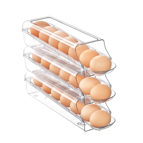 Vtopmart 3 Pack Auto Rolling Egg Holder for Fridge, egg container for refrigerator - Image 2