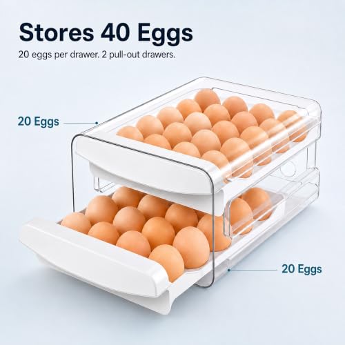 Zagtag Egg Holder for Fridge, 40-Egg Refrigerator Organizer with Drawers - Image 8