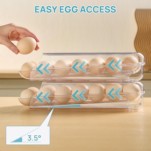 Vtopmart 2 Pack Egg Holder for Fridge, Automatic Rolling Egg Container - Image 8