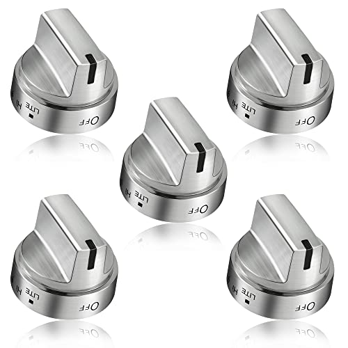 5 Pack Stainless Steel WB03x24818 Gas Stove Knob Replacement for ge,PS11729081 AP5989029 Stainless Steel Stove Replacement Knobs,Compatible with ge Stove Knob(Not Universal)