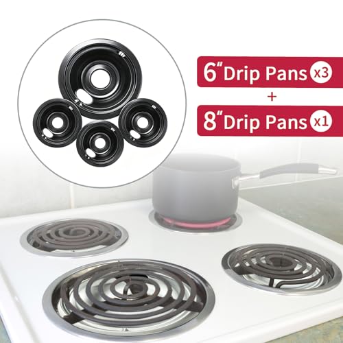 COZZIVITA GE Black Stove Drip Pans, 10% Energy Save by Enamel Spraying Prevent Bending and Rust - Include 3Pcs 6'' Burner Drip Pans and 1Pcs 8'' Drip Bowl - Image 3
