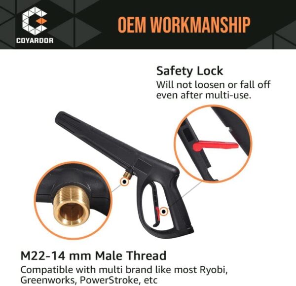 Coyardor Pressure Washer Gun with Extension Wand M22-14 & M22-15 Fitting - Image 6