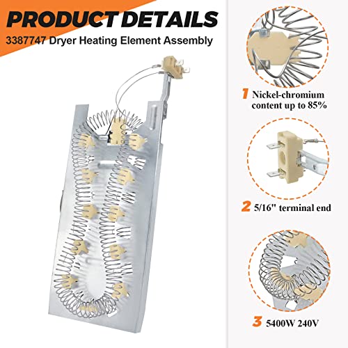 2026 UPGRADE 3387747 WP3387747 W11344457 Dryer Heating Element by Beaquicy Suitable for Whirlpool Kenmore elite he4/90 series heating element medc700vw0, 110.82822101, gew9200lw1, gew9250pl0, etc - Image 4