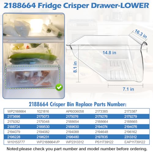 UPGRADED 2188656 Upper Refrigerator Crisper Bin & 2188664 Lower Fridge Drawer Replacement Compatible with Kenmore Whirlpool Refrigerator Crisper Drawers Parts WRS325FDAM04 Fridge Bins,2 PACK - Image 5