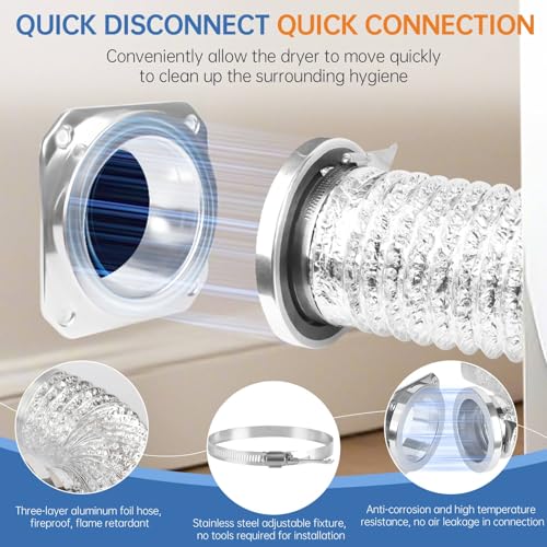 Magnetic Dryer Vent Coupling Connector Kit - DV180 Airtight Seal, Quick Connect, Includes 4"x3.3ft Dryer Vent Hose & 2 Clamps - Image 6