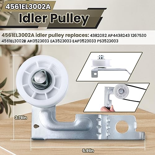 Upgraded Dryer Roller Kit for LG Kenmore Dryer Parts, Dryer Repair Kit Include 4581EL2002L Dryer Rollers, 4561EL3002A Dryer Idler Pulley, 4400EL2001F Dryer Belt Compatible with DLE3733W DLE3777W - Image 8