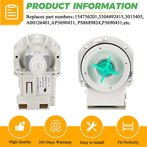 A00126401 AP5690431 bpx1-90e Dishwasher Drain Pump by Techecook - Fit for Frigidaire Kenmore Dishwasher - Replacement Part 5304492415 bpx1-90e 154736201 PS8689824 AP5690431 - Image 8
