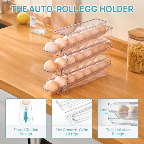 Vtopmart 3 Pack Auto Rolling Egg Holder for Fridge, egg container for refrigerator - Image 6