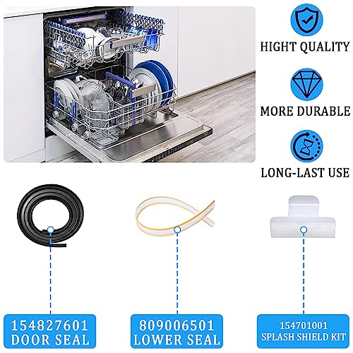 154827601 Dishwasher Door Seal Kit Compatible with Frigidaire Gallery Kenmore Electrolux Dishwasher, Includes 809006501 Bottom Door Gasket & 154701001 Splash Shield, Door Seal Replacement - Image 8