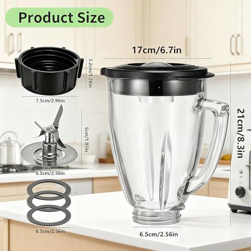 6 Cup Blender Glass Jar with Blade,Including 1 glass jar with lid 1 4fins blade 1 blender jar base 3pcs seal gasket. Replacement Parts for Oster Osterizer (NOT fit Pro, Master or Versa models) - Image 8