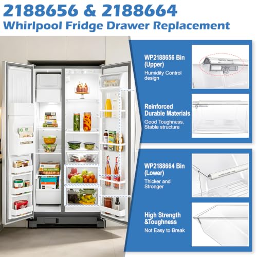 UPGRADED 2188656 Upper Refrigerator Crisper Bin & 2188664 Lower Fridge Drawer Replacement Compatible with Kenmore Whirlpool Refrigerator Crisper Drawers Parts WRS325FDAM04 Fridge Bins,2 PACK - Image 7