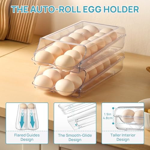 Vtopmart 2 Pack Egg Holder for Fridge, Automatic Rolling Egg Container - Image 6