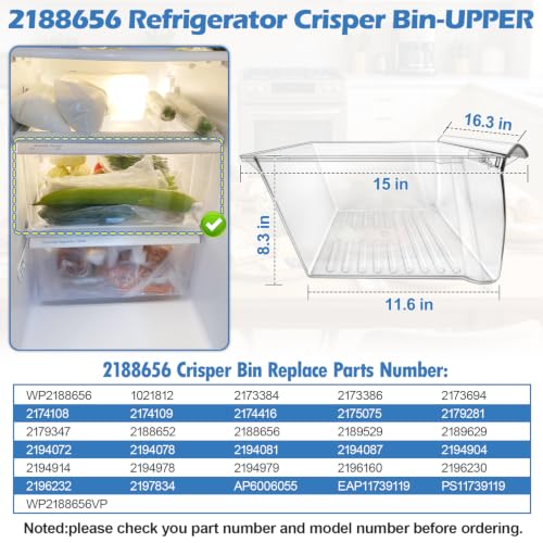 UPGRADED 2188656 Upper Refrigerator Crisper Bin & 2188664 Lower Fridge Drawer Replacement Compatible with Kenmore Whirlpool Refrigerator Crisper Drawers Parts WRS325FDAM04 Fridge Bins,2 PACK - Image 3