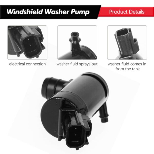 Windshield Washer Pump w/Grommet Replacement for Ford Escape, Focus, F150, F350, Mazda B2300, B2500 Mercury Monterey, Mariner Replaces OEM 7R33-17664-DA, 7L8Z-17664-A, F6SZ-17664-A - Image 7