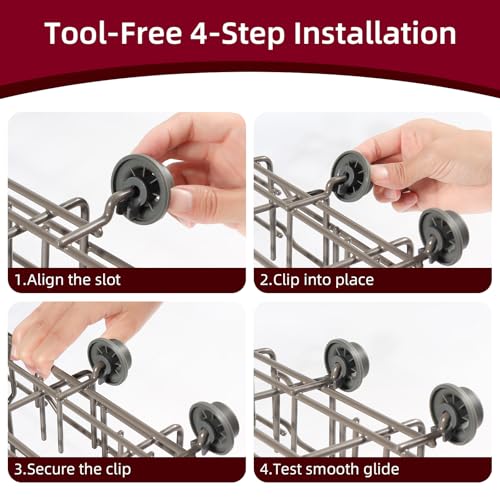 Dishwasher Lower Rack Wheel, 4 Pack 165314 Dishwasher Wheels, Dish Rack Wheels Fit for Bosch Kenmore Dishwasher, Replace Part Number 420198 AP2802428 PS3439123 - Image 8