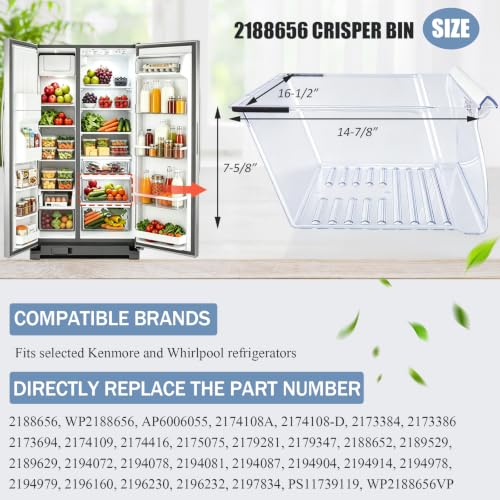 2188656 Crisper Bin (Upper) Replacement for Whirlpool Refrigerator, Refrigerator Drawers, Kenmore Whirlpool Fridge Crisper Drawer Replacement Part WP2188656, 2188656, Thicker, Clear - Image 8