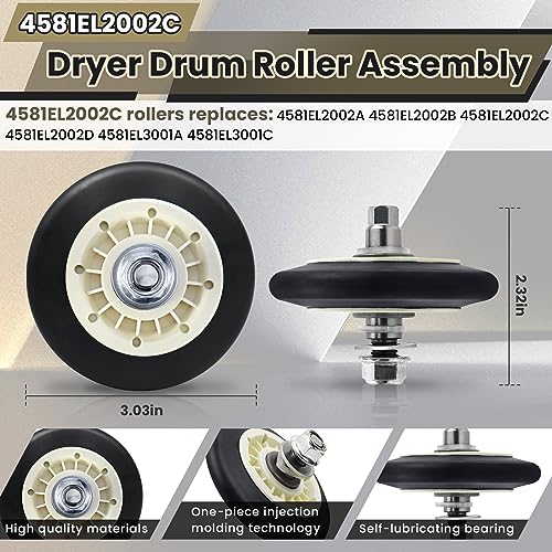 Upgraded Dryer Roller Kit for LG Kenmore Dryer Parts, Dryer Repair Kit Include 4581EL2002L Dryer Rollers, 4561EL3002A Dryer Idler Pulley, 4400EL2001F Dryer Belt Compatible with DLE3733W DLE3777W - Image 4