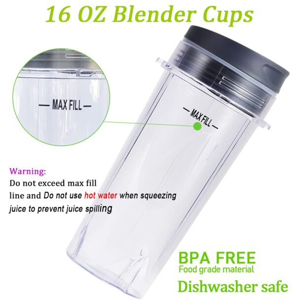 Replacement 6-Fin Male Blade and 16oz Cups for Nutri Ninja Blender,Only for BL660 BL663 BL740 BL770 BL771 BL772 BL773 BL780 (5-pack) - Image 7