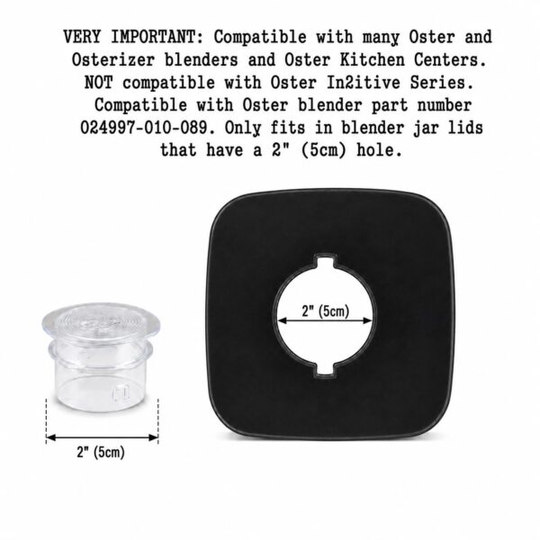 Univen Blender Lid Filler Cap Compatible with Oster and Osterizer Blenders Jar Lids with 2" (5cm) Hole Made of Strong Clear Plastic - Image 2