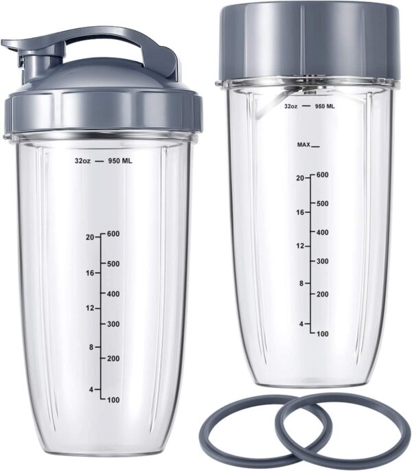 7 Pieces nutribullet Blender Cups & Blade Replacement Set 32oz Huge Cup with 1 Flip-Top To-Go Lid and 1 Lid Ring & Premium Extractor Blade with Compatible with NutriBullet 600w/900w Blender - Image 8