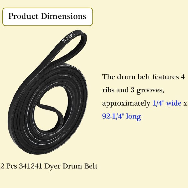 Cykemo 341241 Dryer Drum Belt Exact Fit Whirlpool Kenmore Dryer 2-Pack - Image 7