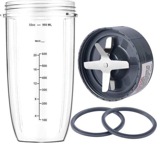 New Blender Cup and Blade Replacement Parts32oz Cup and Extractor Blade and 2 RubberGaskets 4-Piece Compatible with NutriBullet High-Speed Blender/Mixer System 600W/900w Series - Image 6