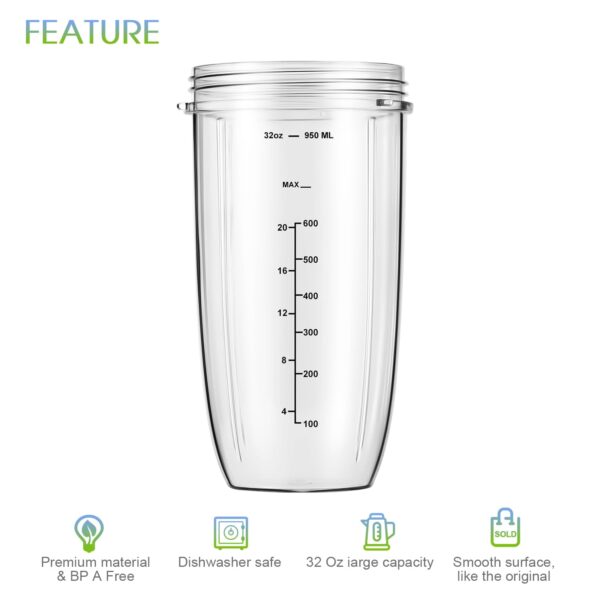 New Blender Cup and Blade Replacement Parts32oz Cup and Extractor Blade and 2 RubberGaskets 4-Piece Compatible with NutriBullet High-Speed Blender/Mixer System 600W/900w Series - Image 5