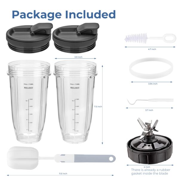 Blender Cups Replacement Parts For ninja,2-Pack 24oz Blender Cups with Sip & Seal Lids,7 fins Blender Replacement blade Compatible with Ninja BN401 BN751 BN801 BL480-30 BL642-30 BL682 BL687 NN102 - Image 8