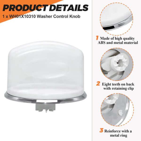 WH01X10310 Washer Control Knob (White) Fit for GE Washer - WH01X10310 Washer Timer Control Knob Replace 1264403 AP3994965 AH1482286 EAP1482286 PS1482286 - Image 3