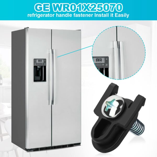 WR01X39781 Refrigerator Door Handle Fastener & for Fits GE Refrigerator Freezer Handle Replacement Parts Compatible Model AP7175647 WR01X25070(2 Pcs) (Black) - Image 6