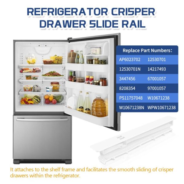 [Upgraded] WPW10671238 Refrigerator Crisper Drawer Center Slide Rail fit for Kenmore/Amana/Maytag/Whirlpool/Kitchenaid Refrigerators, Replace W10671238, 12530701, 12530701N, 67001057, 12.95″ Long - Image 5
