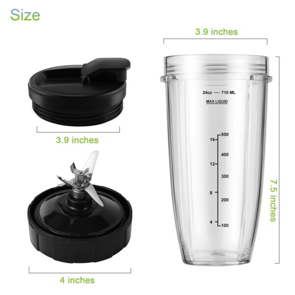 MEET JUICE 7-Fin Blender Replacement Parts for Ninja BL480 BL640 BL642 – 24oz Cup with Lid and Blade, Fits 7-Fin Drive Systems Only - Image 4