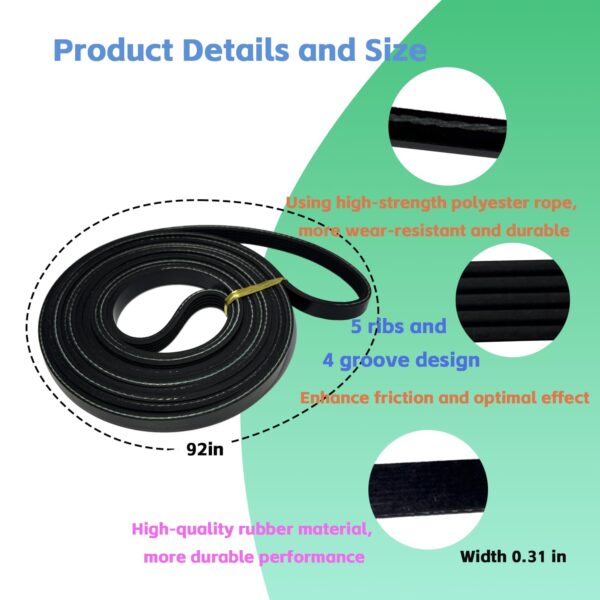 Replacement Drive Belt for Samsung Dryer Models DV42H5200EW/A3, DV219AEW/XAA, DV48H7400EW/A2, DVE50R5200W/A3, DV209AEW/XAA, DV405ETPASU/AA, DV331AEW/XAA - Image 3