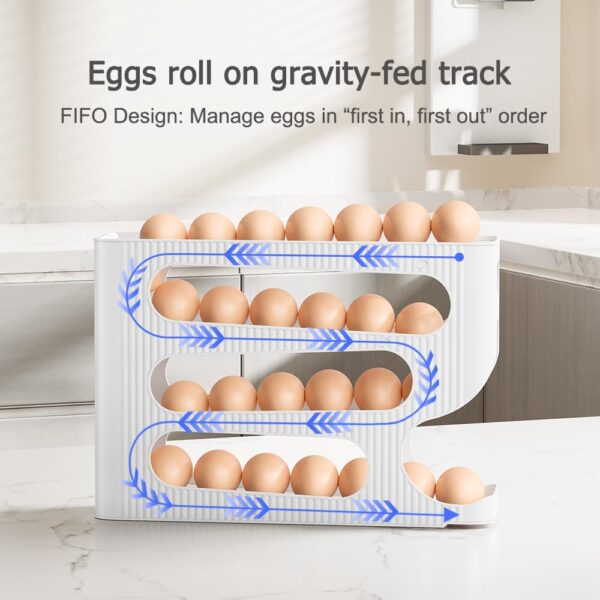 Sotfamily FIFO Egg Holder for Fridge, Egg Organizer fits 28 Large Size Eggs - Image 5