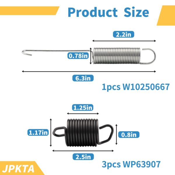 Washing Machine Kit includes 3 pcs WP63907 Suspension Spring,1 pcs W10250667 Counterweight Counter Balance Spring,3 pcs 285744 Tub Wear Pad Replacement Part Compatible with Whirlpool Kenmore Washer - Image 5