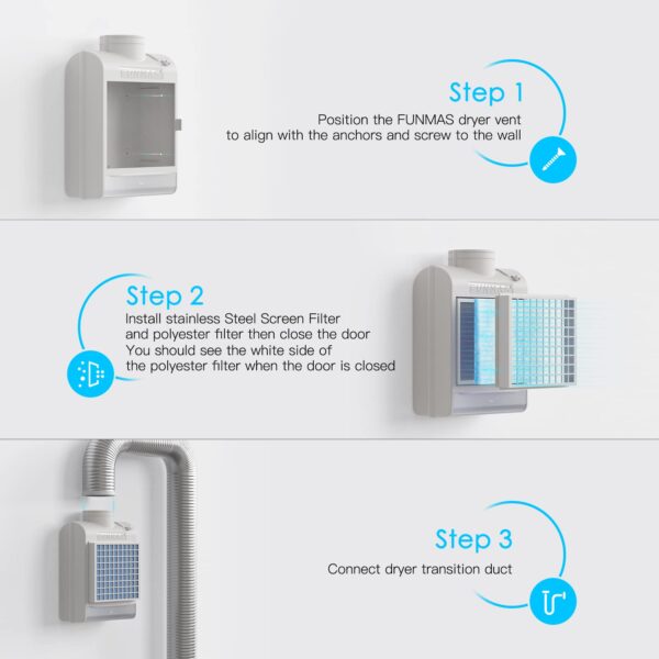 FUNMAS 3-in-1 Indoor Dryer Vent, Stainless Steel Screen Filter, Polyester Filter and Water Drawer System, Upgrade Safety Vent Flap, with 4 Pieces Polyester Filters, For Electric Clothes Dryers - Image 7