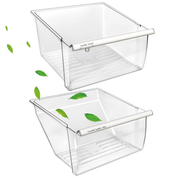 [2 Pack] Upgraded 2188656 Fridge Crisper Drawer Humidity Control Drawer UPPER & 2188664 Crisper Bin LOWER for Whirlpool Fridge Crisper Drawer,Kenmore Whirlpool Refrigerator Drawer Replacement Parts