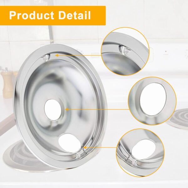 Drip Pan Burner Stove Top Chrome Drip Pan, Stove Drip Pans Replacement Compatible for Most Plug-in Electric Ranges Whirlpool Frigidaire Kenmore include 2 * 6in and 2 * 8in - Image 3