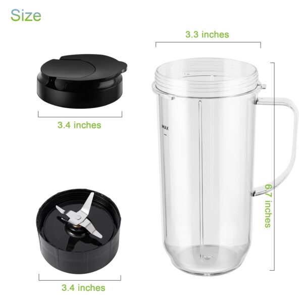 5-piece Magic Bullet Blender Cups, Tall 22oz Cup with Flip-Top To-Go Lid, Cross Blade, Blender Replacement Parts, Mug with Handle Compatible with Magic Bullet 250w MB1001 - Image 3
