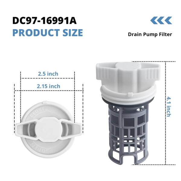 DC97-16991A Washer Drain Pump Filter Replacement for Samsung Washer Coin Trap Leak Proof WF42H5000AW WF42H5000AW/A2 WF42H5200AW/A2 WF45K6500AW/A2 WF45M5500A/WF45M5100A W45R6100A WF50K7500A - Image 6