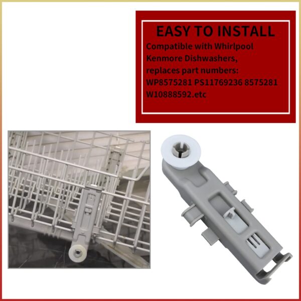 2 pcs W10888592 Dishwasher Upper Rack Wheel Top Replacement Part Compatible with Whirlpool Kenmore Maytag Dishwashers Upper Dishrack Roller Assembly- Replaces WP8575281 PS11769236 8575281 - Image 3
