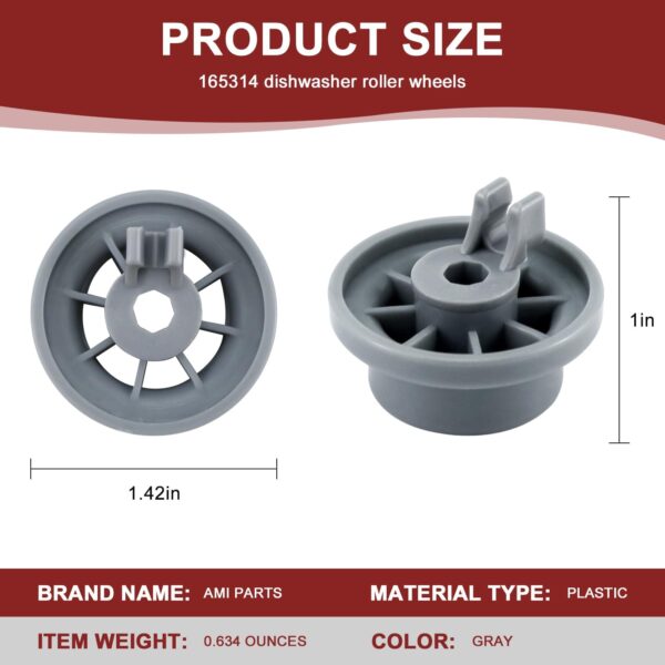 8 Packs 165314 Dishwasher Wheels Lower Rack Fit for Bo-sch Ken-more - Image 3