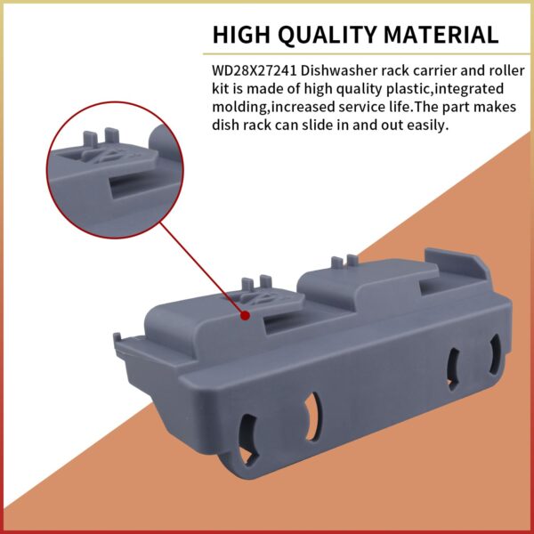2 Pack WD28X27241 Dishwasher Lower Rack Wheels and Carrier Kit Replacement Part Compatible with GE Dishwasher Baskets Roller Assembly L and R Side,Replaces for WD12X10439 WD12X10438 WD12X10446 - Image 5