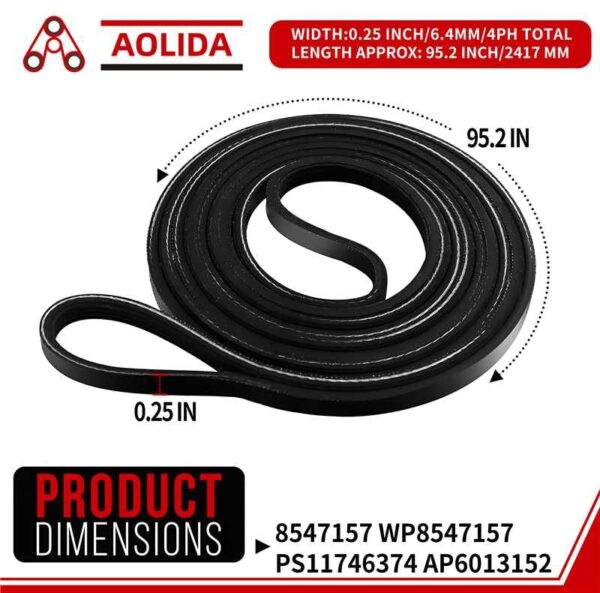 8547157 Dryer Drum Belt OEM Size 95.2 inches for Whirlpool & Kenmore Dryers - Replaces WP8547157 PS11746374 AP6013152 Fits Models (7MW, WED, WGD, YWE) - Image 8