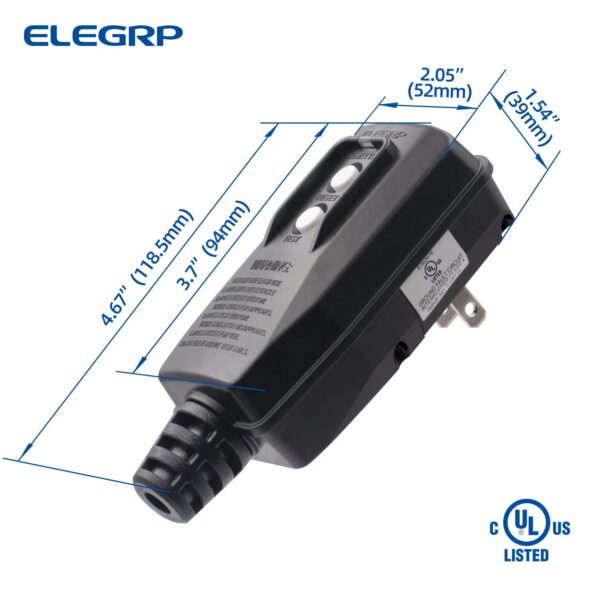 ELEGRP G1215PA2 G20PASR Patented Auto-Monitoring GFCI Replacement Plug Assembly, Auto Reset 15 Amp Non-Grounded 2 Wires 2-Prongs for Power Pressure Washer, Pool Pump, UL/CUL Listed, 1 Pack, Black - Image 6
