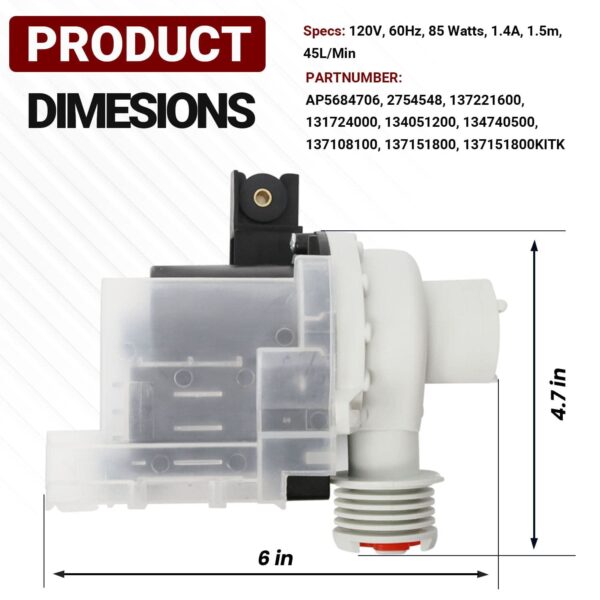 Seentech UPGRADED 137221600 Washer Drain Pump Kit - Compatible for Electrolux KENMORE Frigidaire Washer - Replace 137108100 AP5684706 134051200 134740500 134740800 137108100 137151800 - Image 4