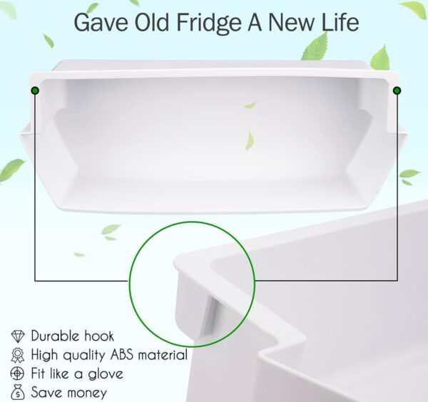 2187172 Refrigerator Door Shelf Bin for Frigidaire Whirlpool Amana Kenmore Estate Refrigerator Replace PS328468, PS986890, WP2187172, AP6006028 (2 Pack, White) - Image 2