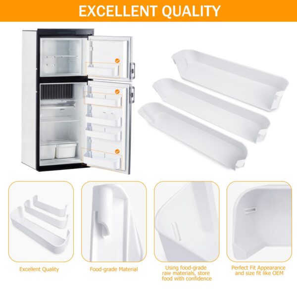 Genukraft 29325760166 RV Fridge Door Shelf Replacement Kit, Fit for Dometic DM2652 DM2852 RM Series Fridges 3 Pack White Freezer Upper Bottom Door Bin Snap-In Food Grade Replacement - Image 5